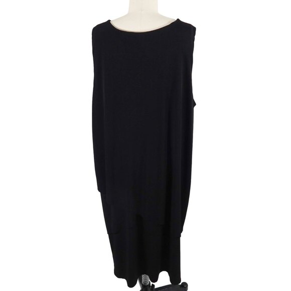 SUSAN GRAVER Liquid Knit V Neck Layered Midi Dress Pullover Stretch 1X Black - Picture 3 of 5